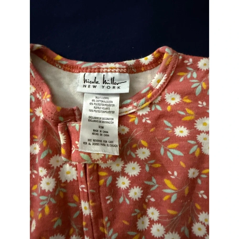 Nicole Miller New York Baby Girls Daisy Floral Ruffle Footed Sleeper Pink 0-3M